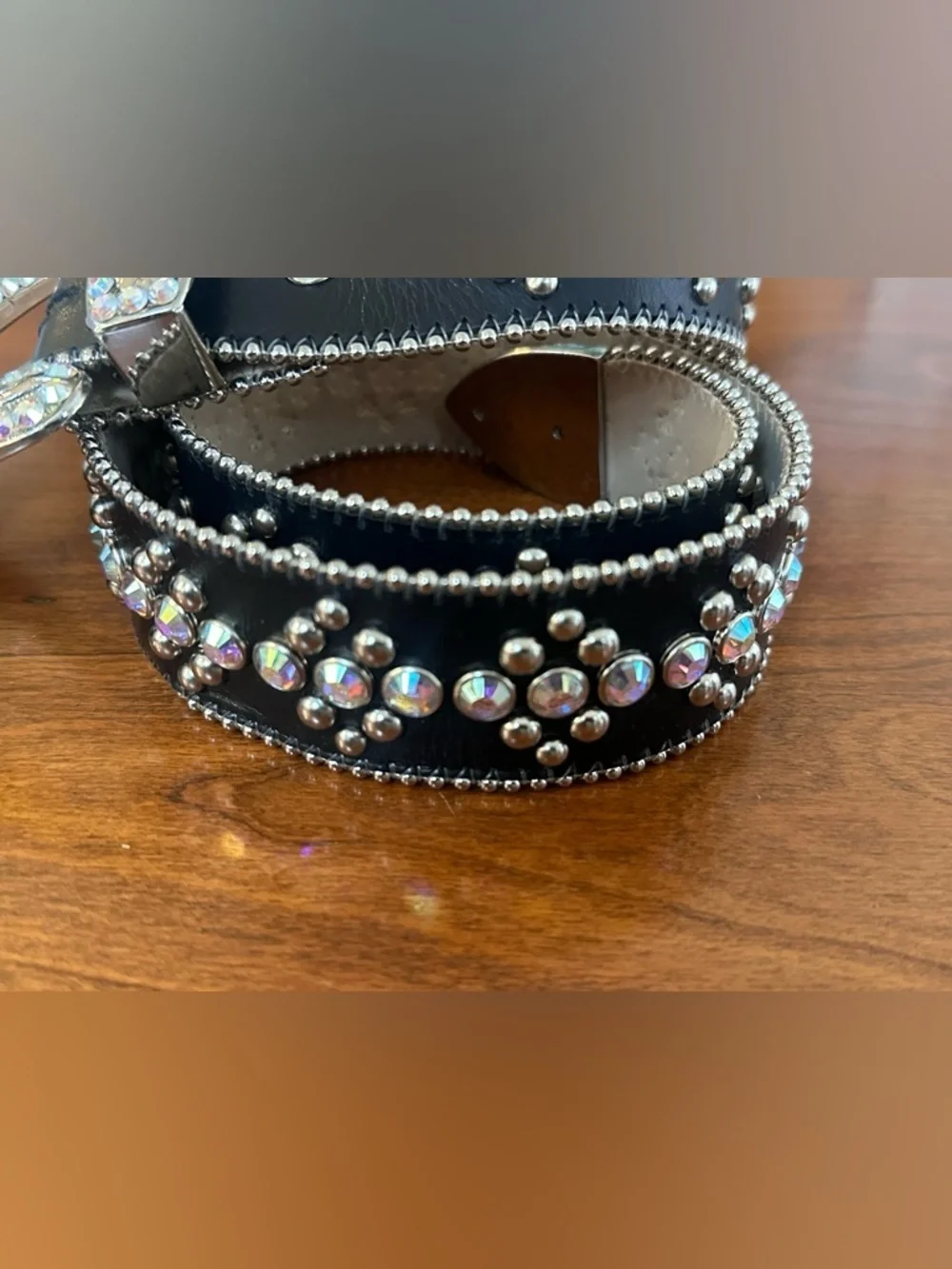 B.B. Simon Black Swarovski Crystal Studded Leather Belt Western Rhinestone Y2K